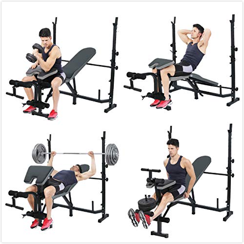 Fan-Ling Olympic Workout Dumbbell Bench Weightlifting Bed with Preacher Curl Leg Developer and Crunch Handle,Multifunctional Fitness Machine Strength Training Olympic Weight Benches