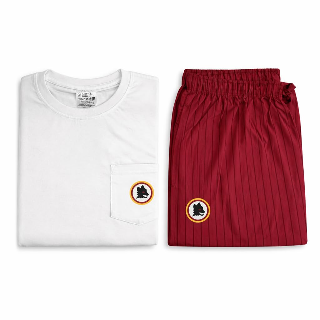 AS Roma AS Roma Unisex Adult Pyjama Set T-Shirt & Turtleneck Trousers (Pack of 2), red, S