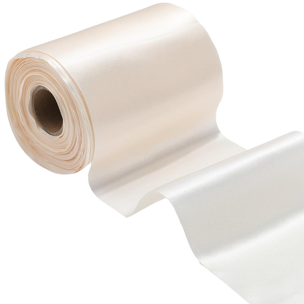 CABODYALS 20M 100mm Beige Satin Ribbon Solid Large Extra Wide Trim Thick Double Face Polyester Fabric Soft Silk Polyester Ribbons Bulk for Sewing Making Craft Gift Wrapping Wedding Chair Sash Ceremony