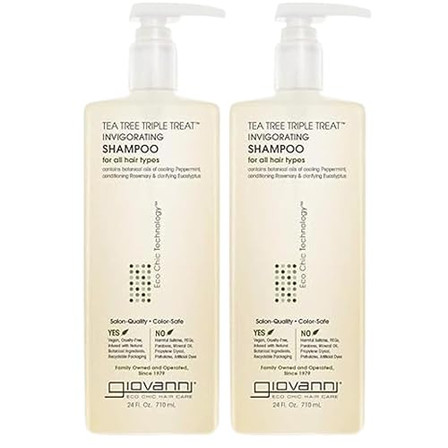 GIOVANNI Tea Tree Triple Treat Champú vigorizante Menta refrescante, eucalipto y romero, fortalece y rejuvenece el cabello y el cuero cabelludo,