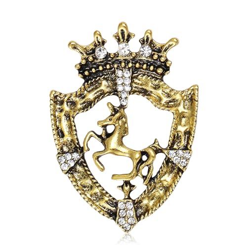Image of Dreuyet Horse Brooch Pin Horse Racing Suit Lapel Pin for Women Men Rhinestone Antique Gold Horse Animal Brooch Clothing Outfits Accessory Jewelry