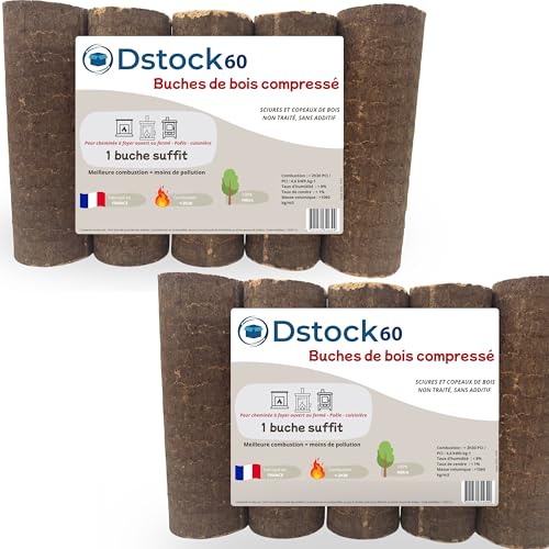 DSTOCK60-10 Bûches de Bois de hêtre compressé – Lot de