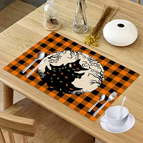 Image of Placemats Set of 6 Halloween Pumpkin Kitchen Table Mats Set of 4 Halloween Ghost Marble Kitchen Accessories Non Slip Placemats Bats Set of 6