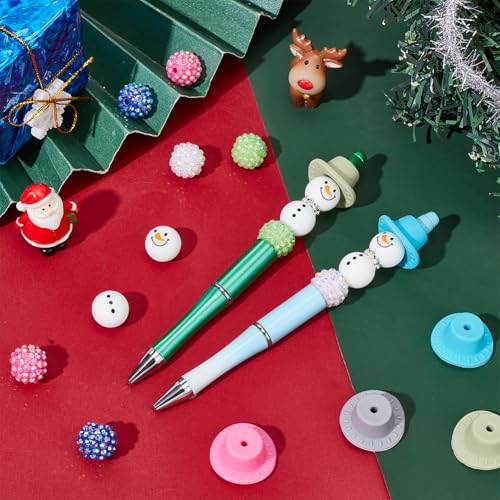 SUNNYCLUE DIY 8 Sets Christmas Bead Pens Kit Beaded Pen Set Winter Beadable Pens Christmas Snowman Hat Silicone Beads Rhinestone Spacer Bead Xmas Beads for Teachers Students Gifts Office School - Image 4