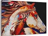 MGSBCXN Horse Native American Decor Southwestern Indian Horse Canvas Wall Art Framed Poster Prints Native Indian Horse Picture Artwork Home Bedroom Living Room Decoration Colorful Horse - 12x18 Inch
