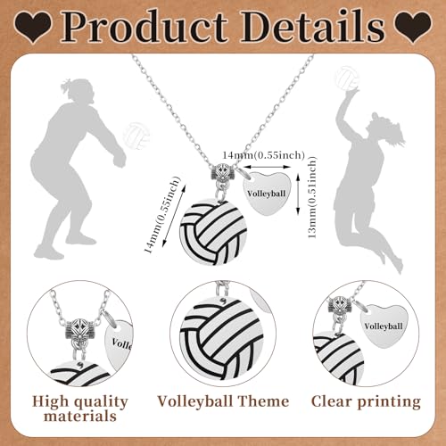 12 Sets Volleyball Team Gifts for Women, Volleyball Necklace Jewelry Sport Pendant with Inspirational Card and OPP Bags for Team Gifts Stuffs Party Favors2