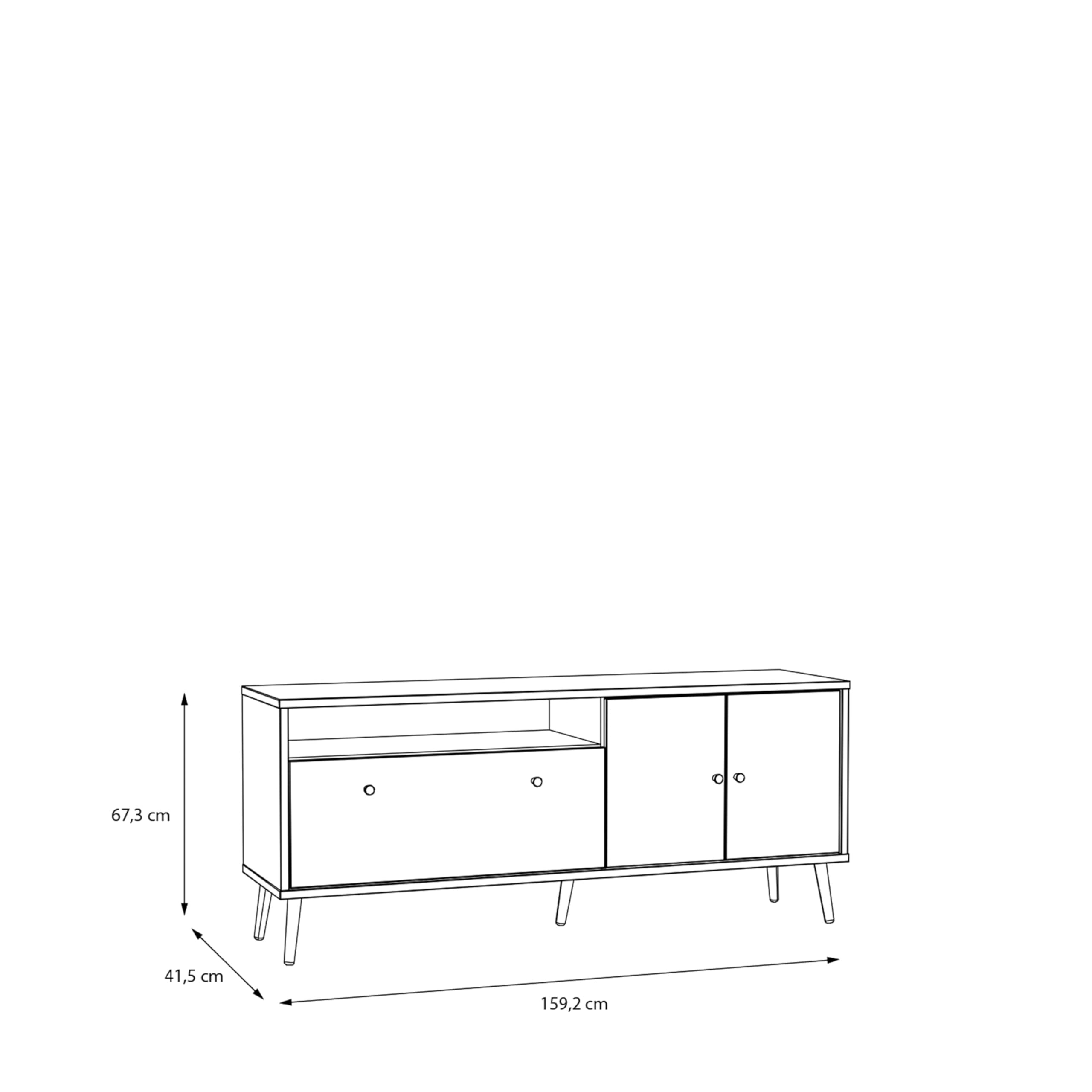 FORTE Harllson, einfache Montage Dank EasyKlix TV Tisch, Salbei mit Mauvella Eiche, TV Schrank mit 2 Türen, skandinavischer, moderner Stil, 160 cm breit x 67 cm hoch x 41 cm tief