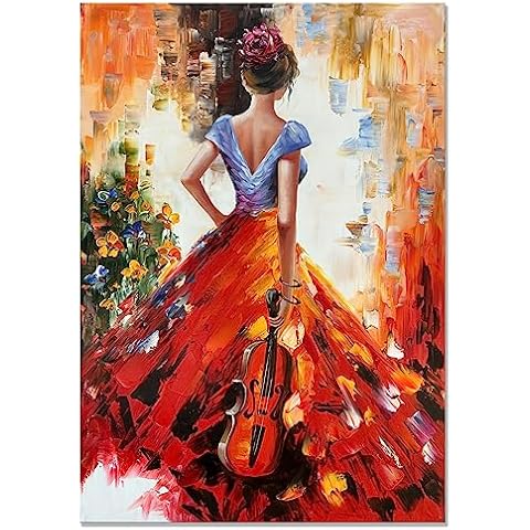 Zoinart Hand Painted Musical Girl Canvas Art Cover