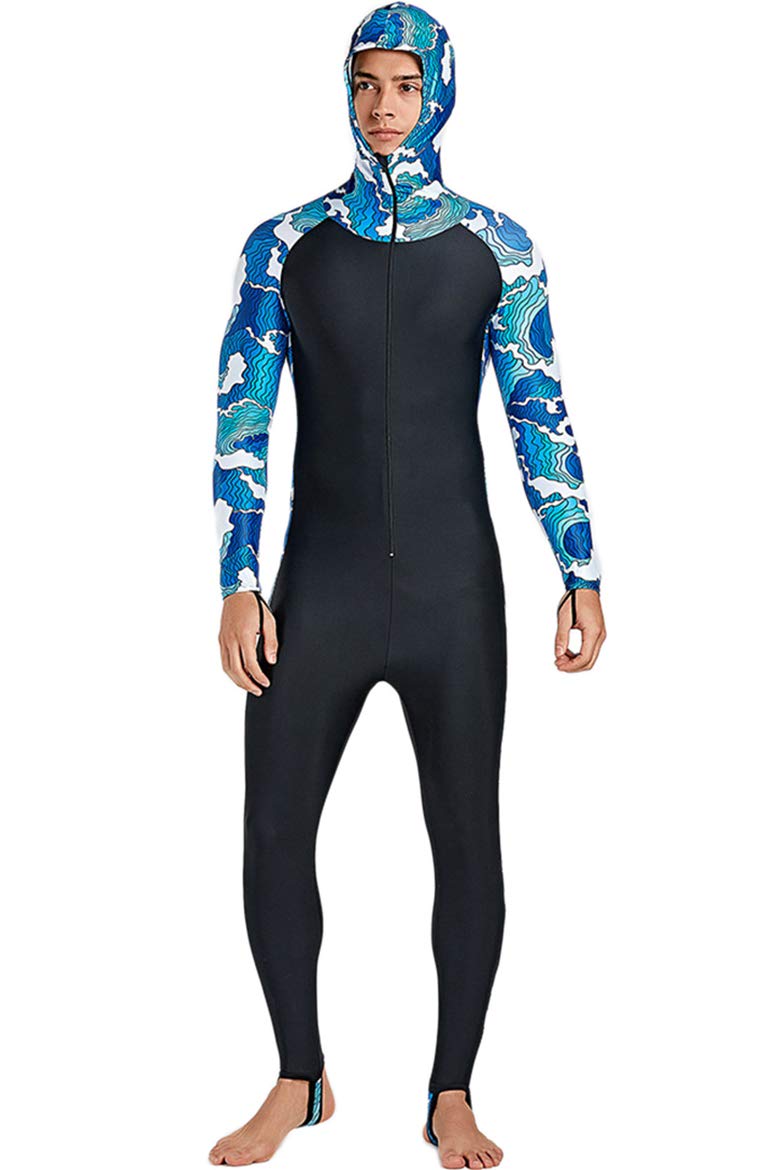 Cokarsey Men's Hooded UV Protection One Piece Full Skin Suit Swimsuit