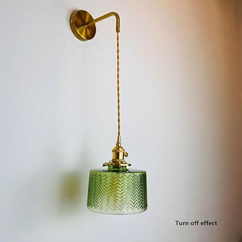 Miniatura 4 de Vintage Green Glass Wall Sconce with Adjustable Chain and Switch Modern Living Room Lighting Fixture E26E27 Base(17.5 * 18cm)