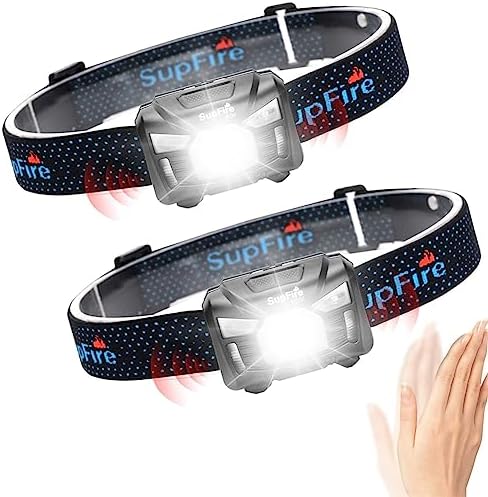 Battery Powered Headlight, 2 Pack Head Lamp Outdoor LED Head Lamp for Adults, Motion Sensor High Lumens Headlights for Head Water Resistance Flashlight with Red Light(Batteries Included)