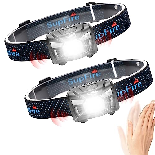 Battery Powered Headlight, 2 Pack Head Lamp Outdoor Led Head Lamp For Adults, Motion Sensor High Lumens Headlights For Head Water Resistance Flashlight With Red Light(Batteries Included) #TOP3
