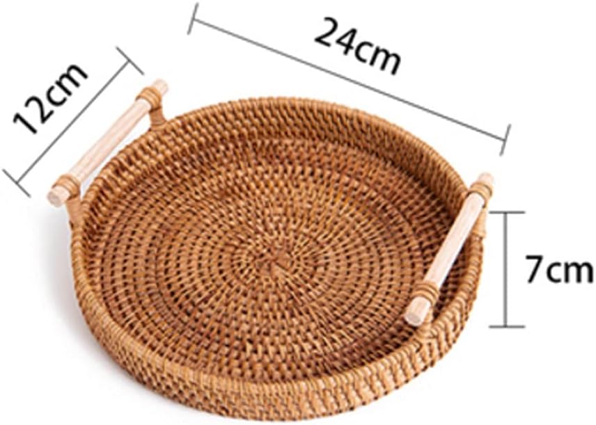 Rattan Fruit Basket, Hand-Woven Bread Basket, Picnic Basket, Living Room Storage Basket Tray