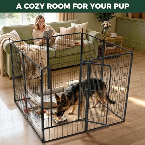 Image of FXW Rollick Dog Playpen with Stainless Steel Lick Mat, 45 inch H, 8 Panels