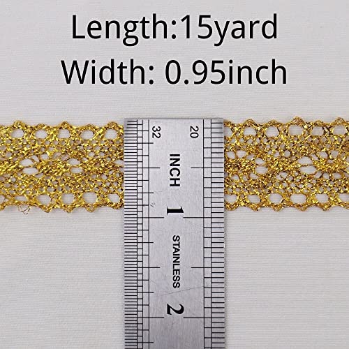 Gold Lace Ribbon 15 Yards 0.95 Inch Vintage Crochet Gold Lace Trim Craft Gold Lace For Sewing,Christmas Gift Package Wrapping #TOP1