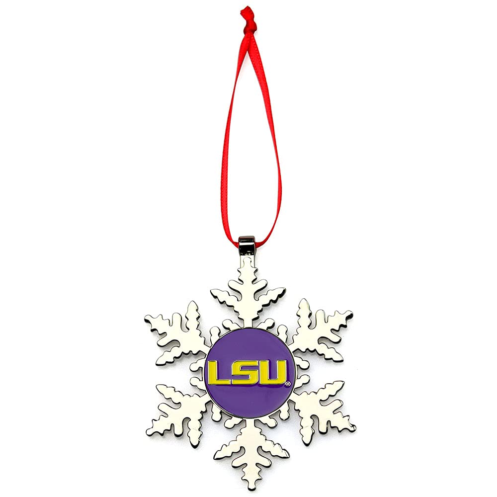 Adorno navideño de metal LSU Tigers con diseño de copo de nieve para árbol