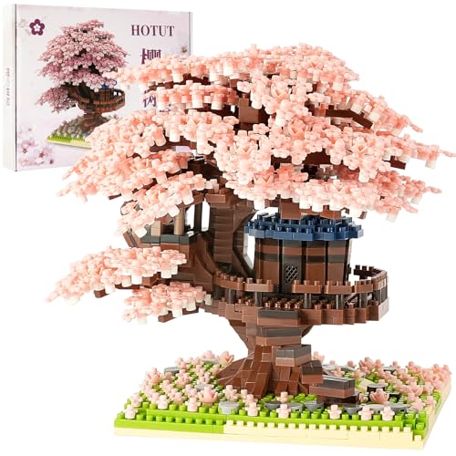 HOTUT Botanicals Albero Bonsai, 2151 Pezzi Set di Costruzione da Giardino in Fiore di Ciliegio con Luce a LED, Sakura Albero Casa Costruire Blocco, Kit di Piante Artificiali, Regalo per Adulti Bambini