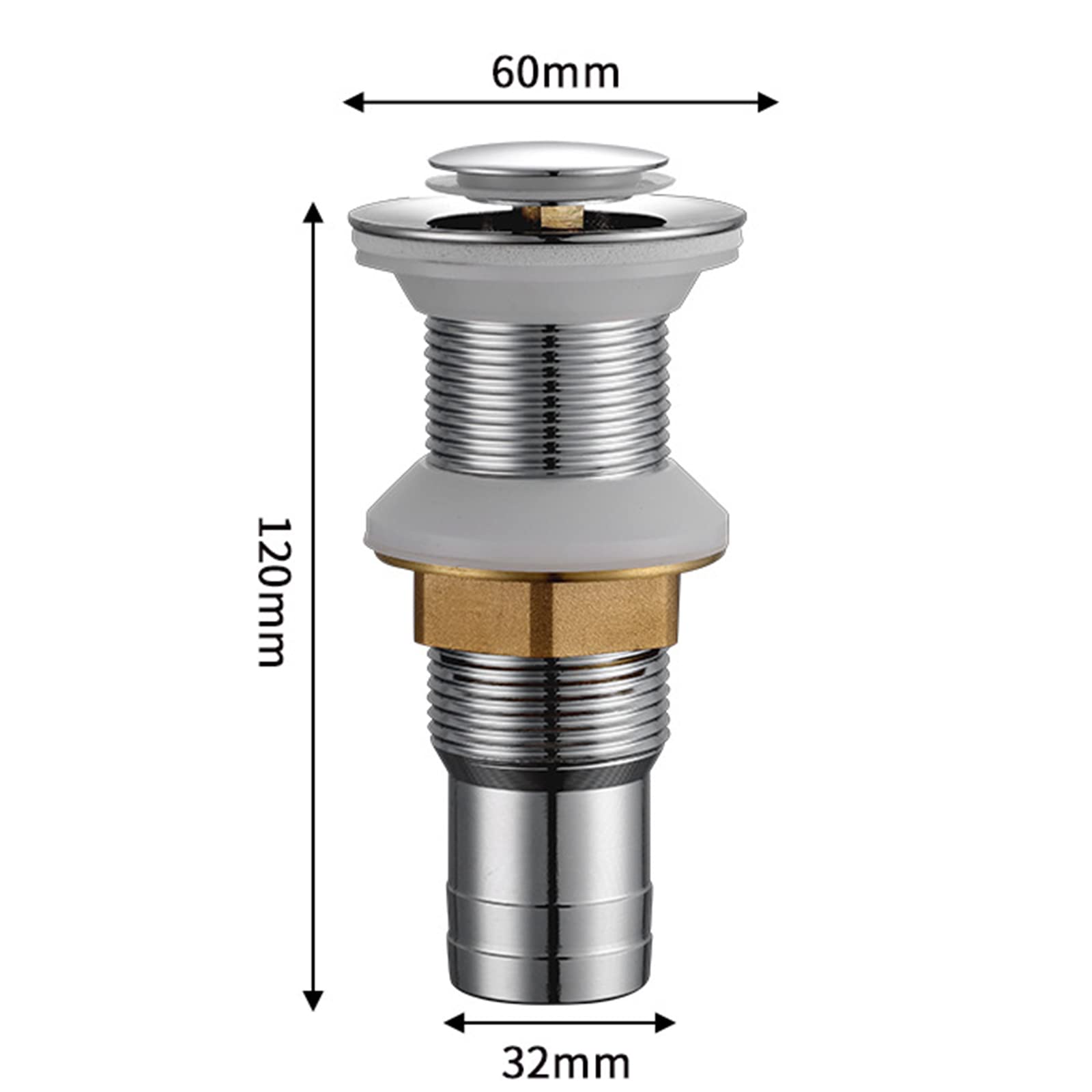 Tubo di scarico per lavello pop-up Tappo di scarico scanalato pop-up per lavabo da bagno, vasca da bagno, cromato (Chrome D)
