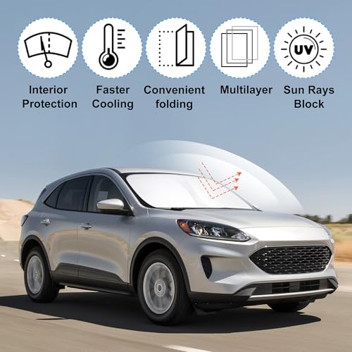 Image of Windshield Sun Shade for 2020-2025 2026 Ford Escape Accessories | Full covered for windshield, Foldable & Durable, Block UV Rays, Reduce Heat, Easy to install, Keep Car Cooler