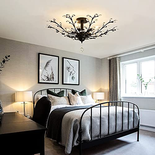 Cvkash 5 - Light Vintage Small Crystal Chandelier Modern Semi Flush Mount Ceiling Light Fixture Chandelier Lighting For Kitchen Bedroom Living Room Dining Room Hallway Foyer（Black） #TOP6