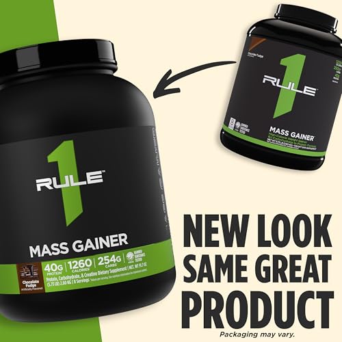 rule 1 mass gainer - high-calorie weight gain formula with 1220 calories 250g complex carb blend 40g all-whey protein per serving 8 servings vanilla crme
