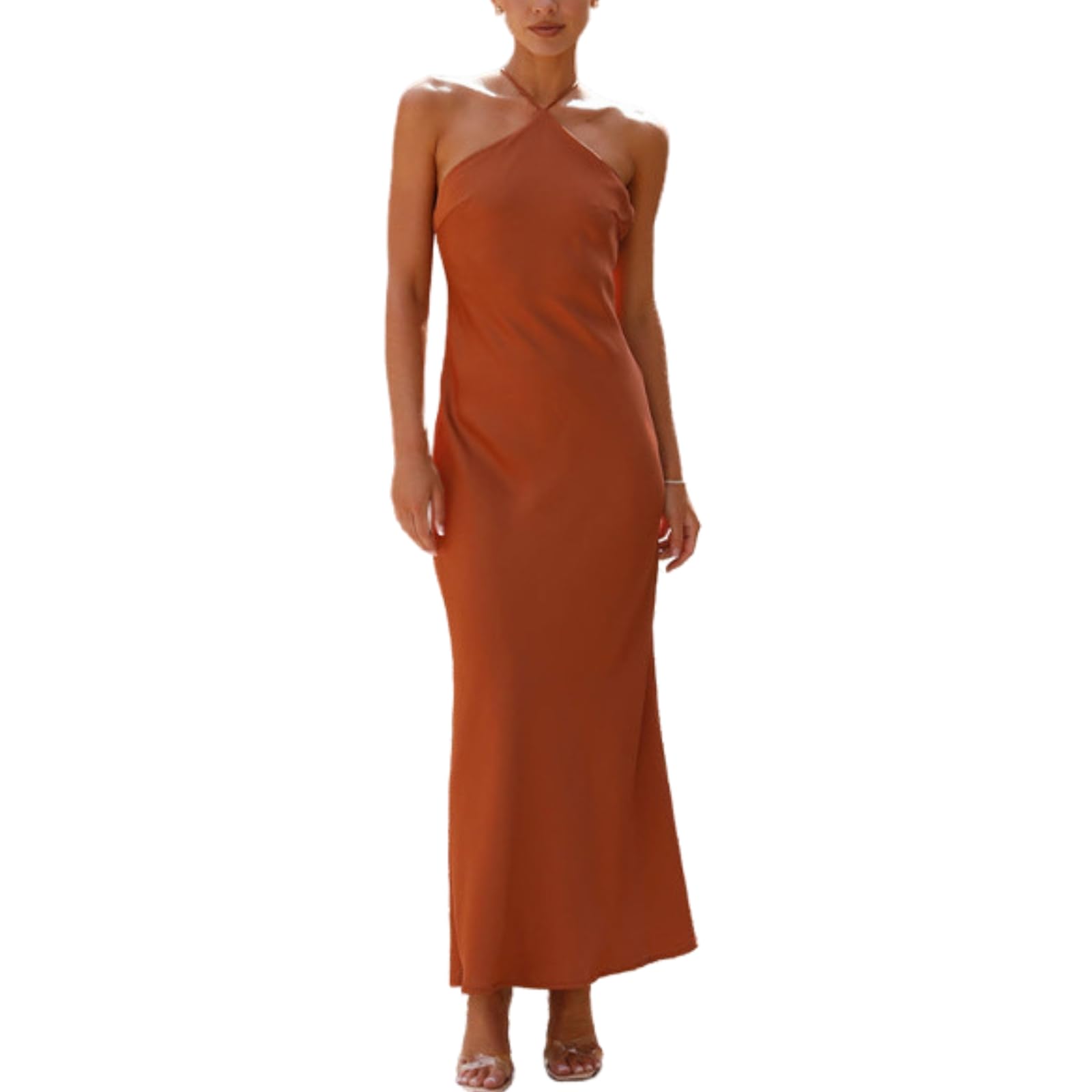 Muzly Women's Satin Bodycon Maxi Dress Elegant Formal Spaghetti Strap Backless Cocktail Dresses Wedding Guest