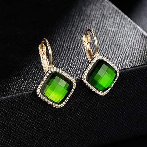 EVEVIC Austrian Crystal Halo Square Dangle Drop Leverback Earrings for Women Trendy 14K Gold Plated Jewelry Gifts for Anniversary3
