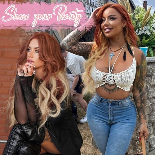 Image of AISI HAIR Copper Blonde Wig for Women, Long Wavy Lace Hairline Middle Part Synthetic Wig for Daily Party-26 Inch