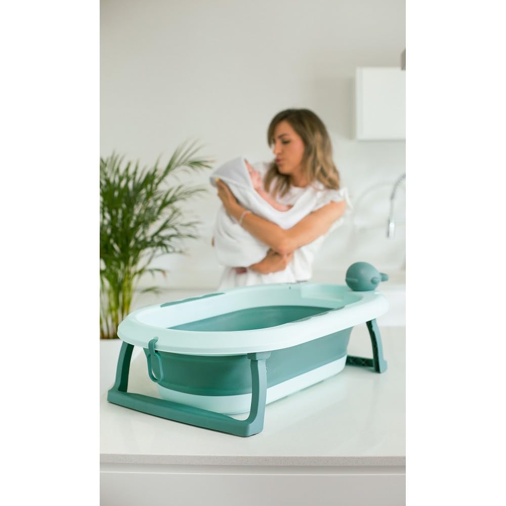 Składana wanna dla niemowląt Interbaby 80x47x21 cm | Składana wanna dla niemowląt z kubkiem do płukania, antypoślizgowa, szczelna nasadka | przenośna, łatwa do przechowywania, wygodna, niebieska