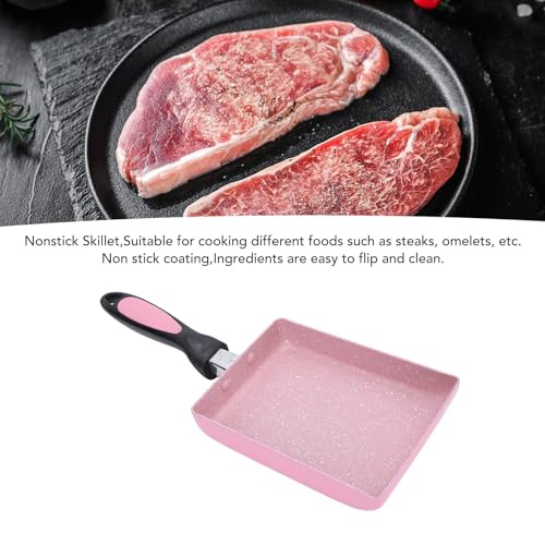 Pink Tamagoyaki Pan, Japanese Omelette Pan Rectangle Nonstick Frying Skillet with Hanging Hole Handle for Breakfast Steak Egg Roll Pancake