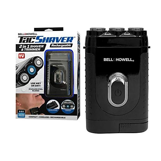 Bell+Howell Tacshaver 3D Rechargeable Rotary Shaver for Men with Pop-up Trimmer for Sideburns, Moustache and Beard, Waterproof, Portable, and Cordless Electric Razor As Seen On TV (Deluxe)