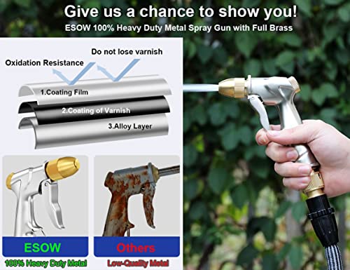 Esow Garden Hose Nozzle, 100% Heavy Duty Metal Spray Gun With Full Brass Nozzle, 4 Watering Patterns Watering Nozzle- High Pressure Pistol Grip Sprayer For Watering Plants, Car Wash And Showering Dog #TOP4