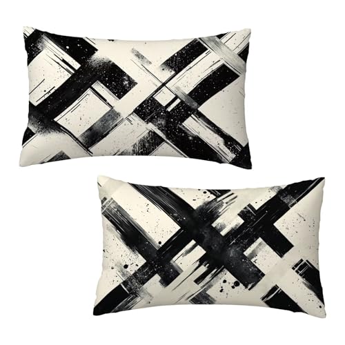 Funda Cojin 30x50 cm Negro Fundas Cojines Sofa Rayas Juego de 2, Rectangular Terciopelo Fundas de Cojines con Cremallera Oculta Suave y Transpirables Sofa Decorativa Regalos para Mujer Home Decor U-4
