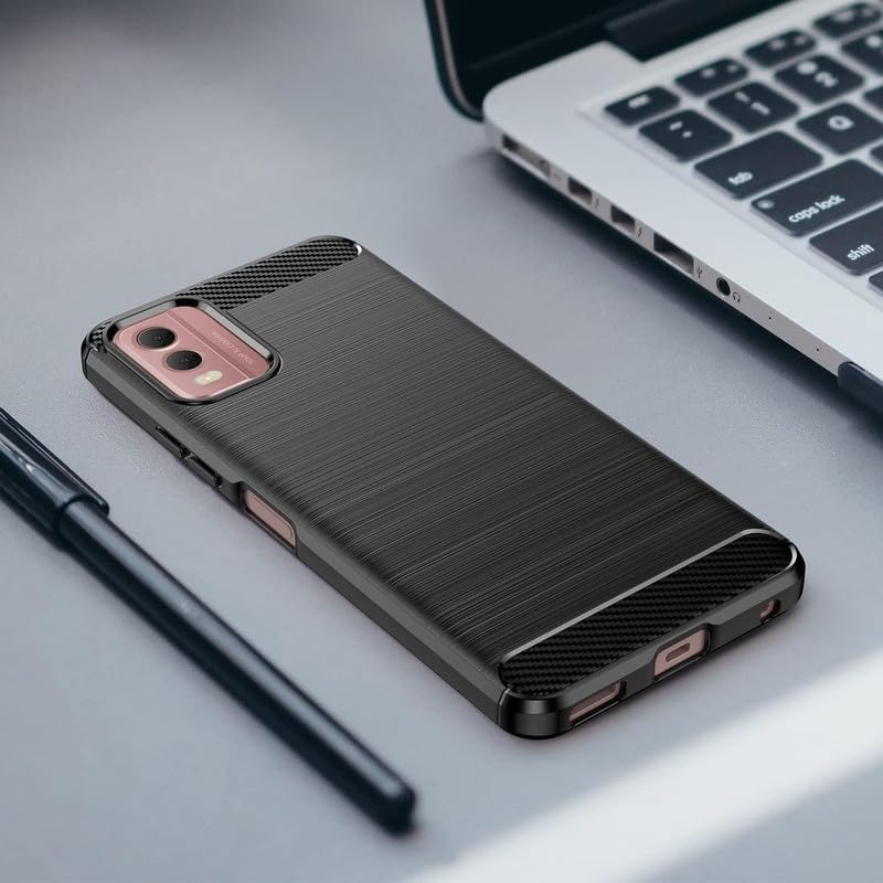 Image of NPRC Hybrid Ultra Slim Protective Case TPU Non-Slip Carbon Fiber Texture Shockproof Case Cover for Nokia C32 - Black