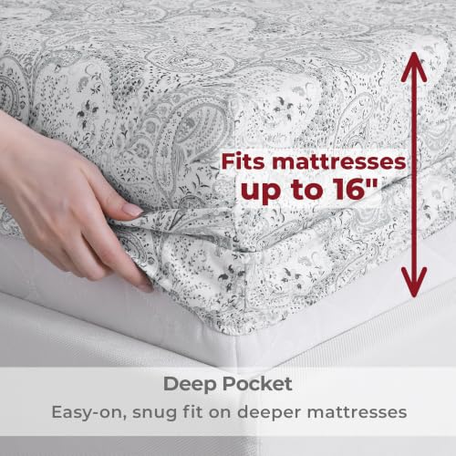 Image of Mellanni Full Sheets Set - 4 PC Iconic Collection Bedding | Hotel Luxury, Extra Soft, Cooling Bed Sheets - Wrinkle, Fade, Stain Resistant (Full, Paisley Gray)