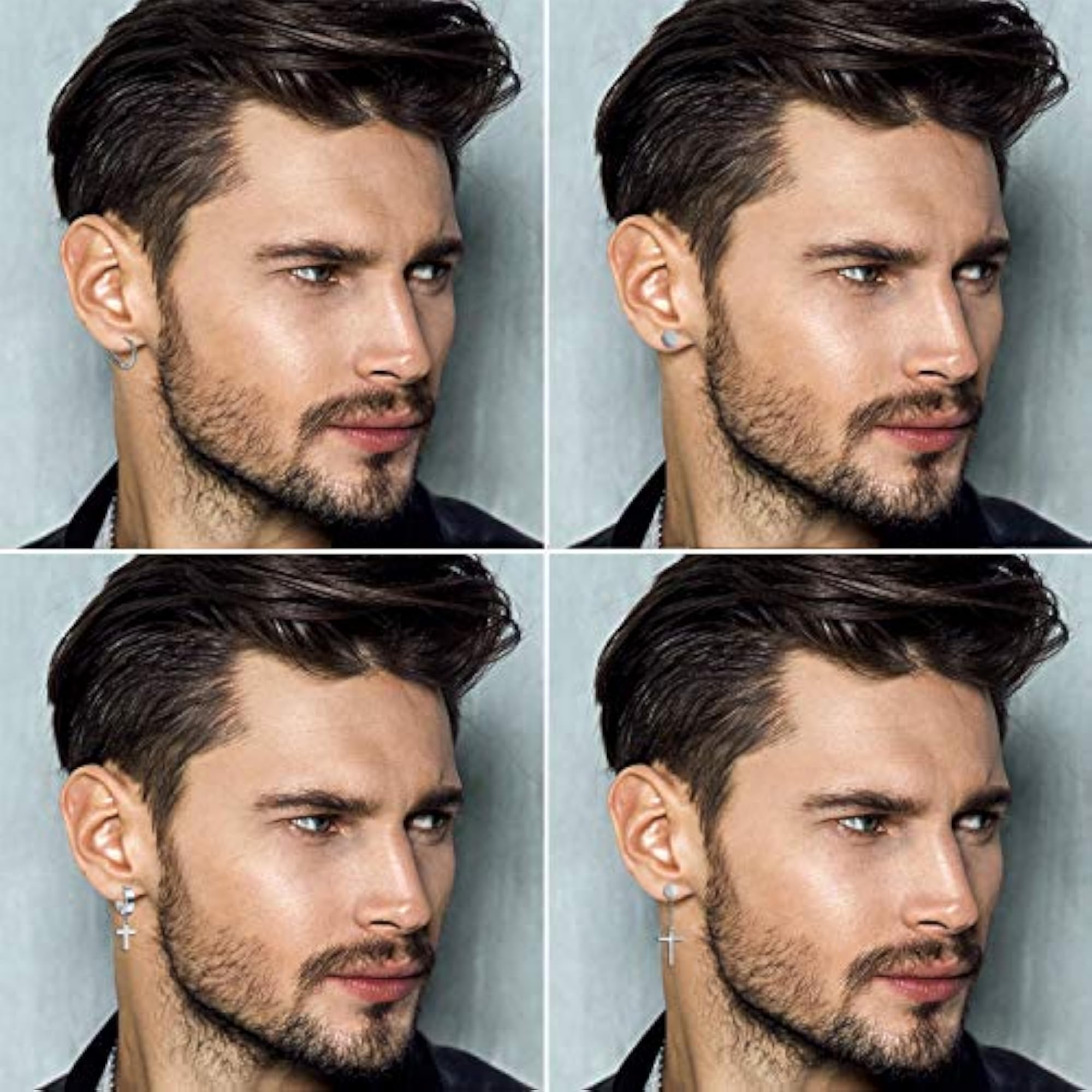 12 Pairs Men's Stainless Steel Earrings Set, Gift