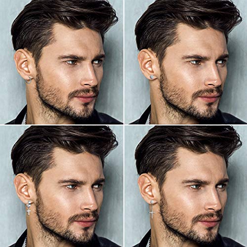 OIDEA 12/14/15/18 Pairs Earrings for Men: Stainless Steel Mens Earrings Stud Cross Dangle Hoop Earrings Set Jewelry Gift for Men Women2
