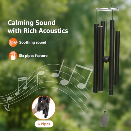 Image of Amazon Basics Decorative Wind Chimes for Balcony, Home & Garden | Pleasant Sound | Handcrafted | Metal Chime for Home Decor & Gifting | Color: Black | Material: Aluminum | Size: 80L x 12W x 12H cms