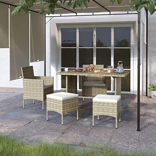 Teenpull 4-TLG. Gartenstuhl und Hocker Set, Poly Rattan Grau, Beige...