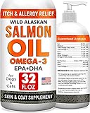 32oz Salmon Oil Omega 3 for Dogs - Fish Oil for Pets - Joint Health - Allergy Relief - Itch Relief, Shedding - Skin and Coat Supplement – Wild Alaskan Salmon Oil - Omega 3 6 9 - EPA & DHA Fatty Acids