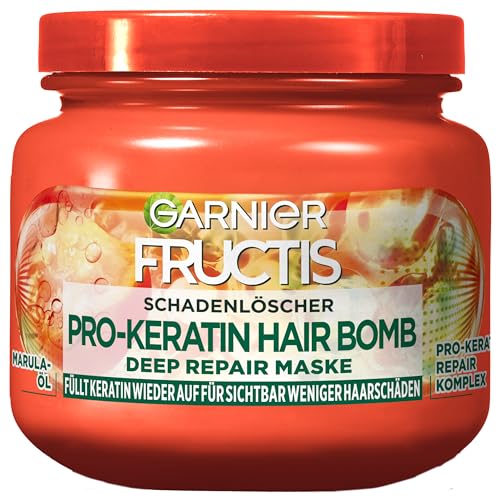 Garnier Maschera di riparazione contro i danni dei capelli, per meno doppie punte e lunghezze più forti, con olio di Amla e Pro-Keratina + Repair Komplex, Fructis Estintore Deep Repair, 320 ml