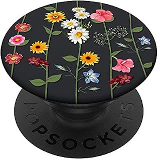Black Wildflowers Floral Flower Pattern Phone Popper PopSockets Swappable PopGrip