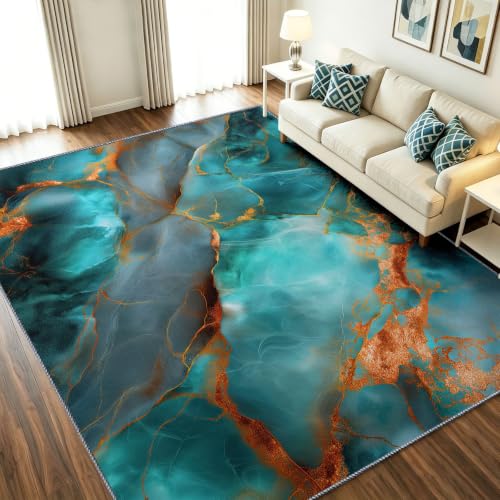 Tapis effet marbre bleu canard luxe et doux 160 x 230 cm - 2