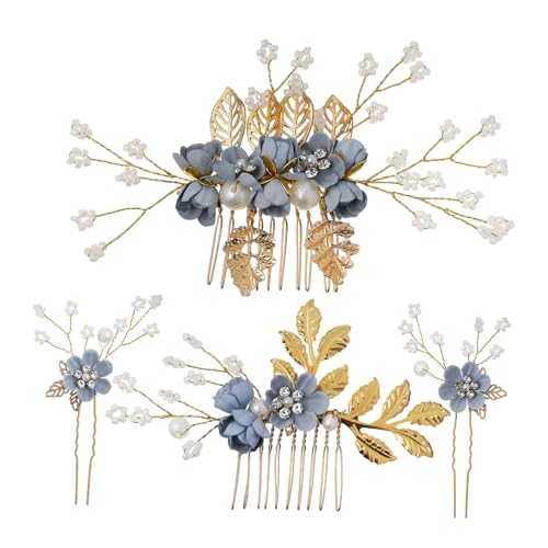 Beaupretty フラワーヘアサイドコーム 装飾ヘアコーム 字型ヘアピン ラインストーン ブライダルヘアピン 女性用ウェディングヘアアクセサリー 結婚式用ヘッドドレス