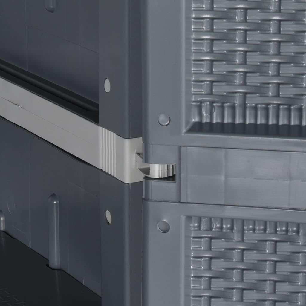 Grey Polypropylene Large Garden Storage Cabinet with 4 Adjustable Shelves, Rattan Look Outdoor Storage Cabinet for Tools and Patio Essentials, Weather-Resistant and Durable