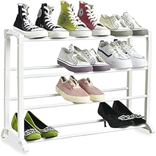 Nyxi 4 Tier Shoe Rack Extendable & Stackable, Quick Assembly No Tools Required - Holds 12 Pairs - (L) 65cm x (W) 16.5cm x (H) 50cm (White)