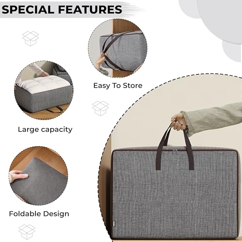 Image of Kraptick Cloth Organiser for Storage, Storage Bag for Clothes, Under Bed Storage Bag, Wardrobe Bags for Clothes Storage, Organiser Box for Cloth (Light Grey) (50cmX35cmX20cm)