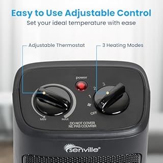 Senville Electric Space Heater with 3 Operating Modes, Adjustable Thermostat, Overheat and Tip-Over Protection, 1500W