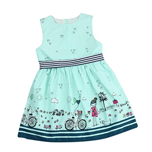 Sonnena vestido Vestido de niña, Mangas de la Muchacha de la niña Ocasional Caliente(para 2-7 años) (6 años, Verde)