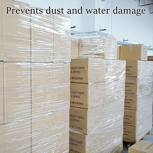 Image of 2 Pack Clear Stretch Film Industrial Strength 12'' x 1000 feet 80 Gauge with Plastic Handle, Clear Wrapping Shrink, Durable Self-Adhering Plastic Wrap for Moving, Shipping CHUANGSEED